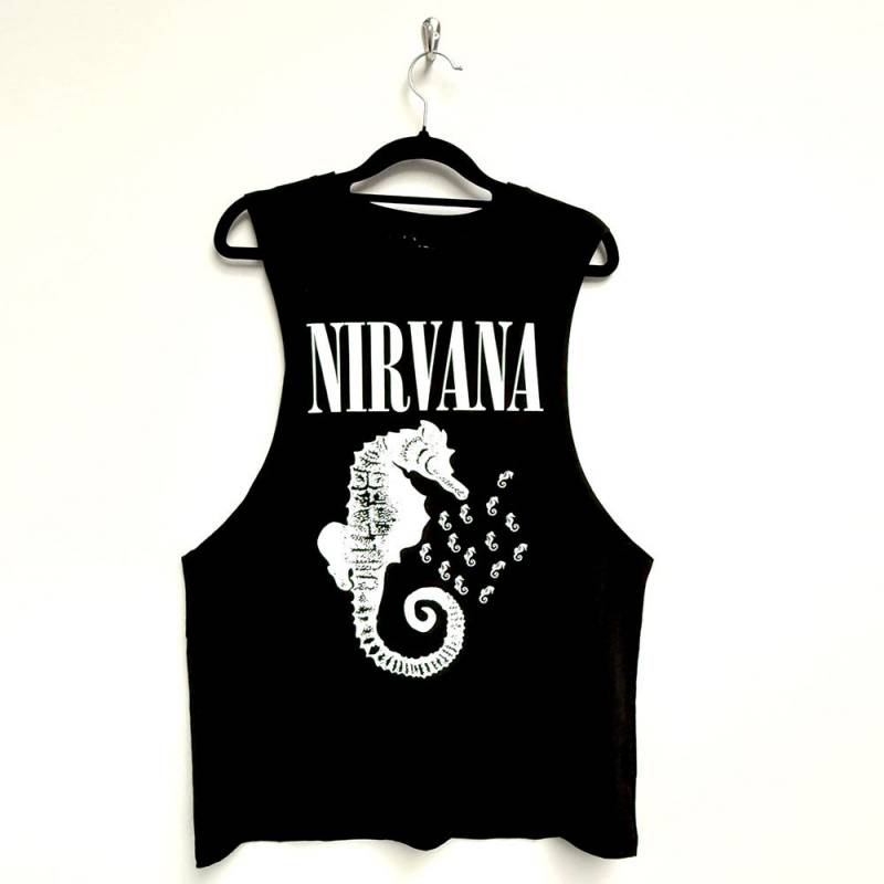 【予約商品】NIRVANA Unisex Vest バンドTシャツ: Seahorse & Logo Mono (Black)
