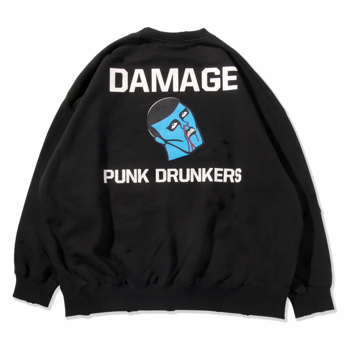 【予約商品】PUNK DRUNKERS(パンクドランカーズ)　Wダメージトレーナー - BLACK