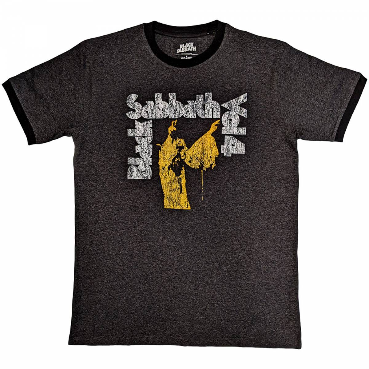 【予約商品】BLACK SABBATH Unisex Ringer バンドTシャツ: Vol 4 (Charcoal Grey) - CHARCOAL GREY