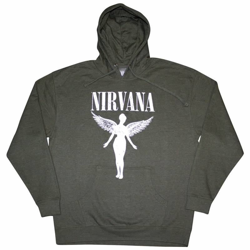 【予約商品】NIRVANA Unisex Pullover Hoodie: Angelic Mono (Khaki Green)