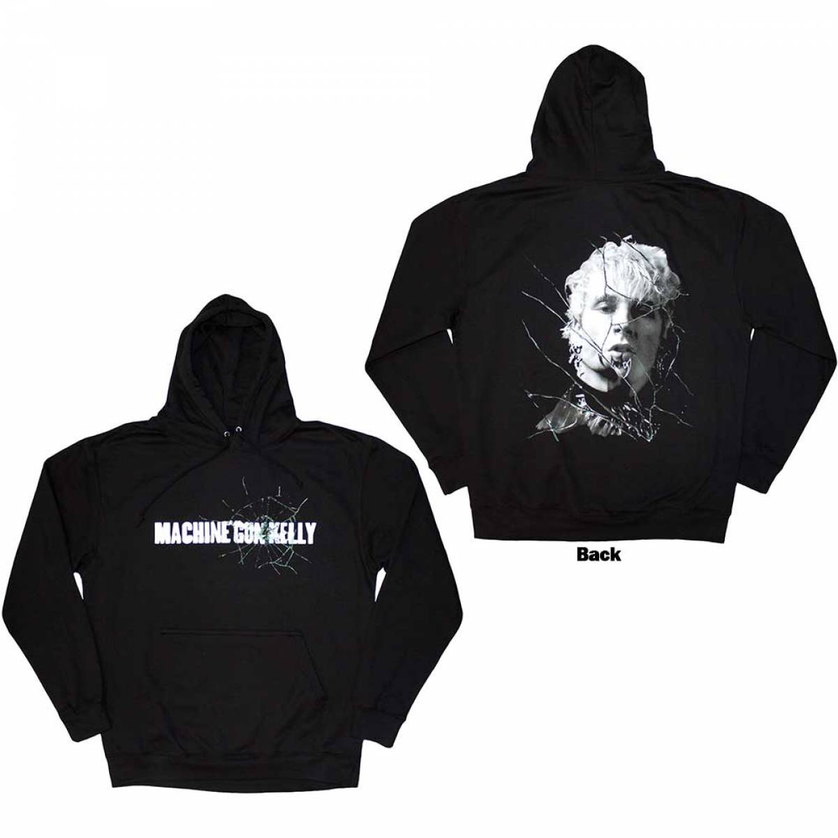 【予約商品】MACHINE GUN KELLY Unisex Pullover Hoodie: Cracked Glass (Black) (Back Print) - BLACK