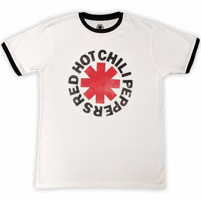 【予約商品】RED HOT CHILI PEPPERS Unisex Ringer バンドTシャツ: Logo Ringer (White)