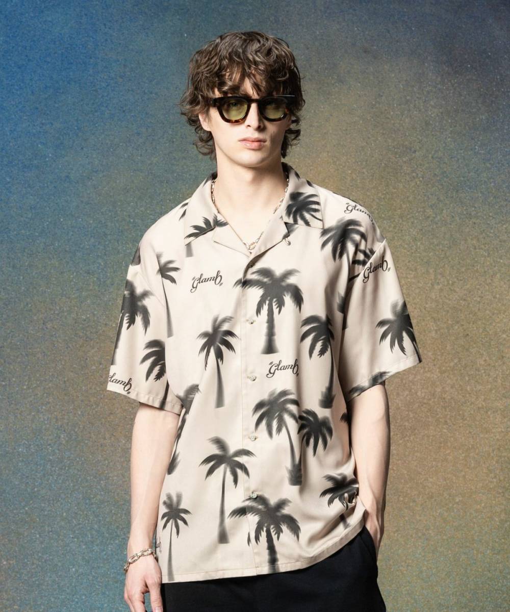 【予約商品】glamb(グラム)GB0225/SH01 : Palm Aloha Shirt / パームアロハシャツ - Beige