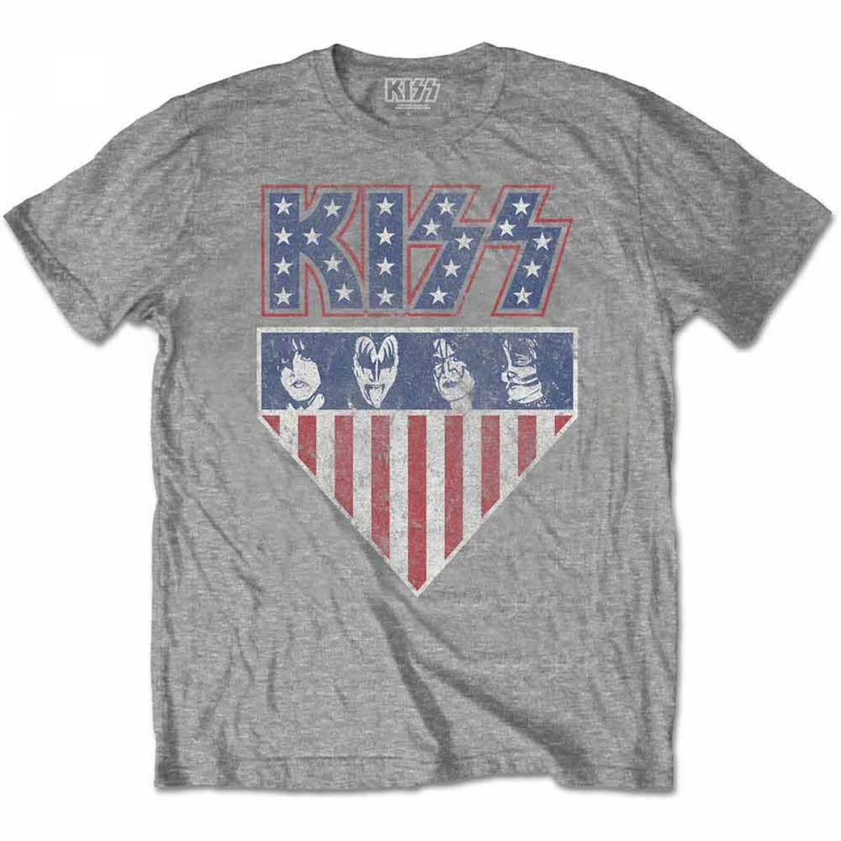 【予約商品】KISS バンドTシャツ ユニセックス: Stars And Stripes (Grey) - GREY