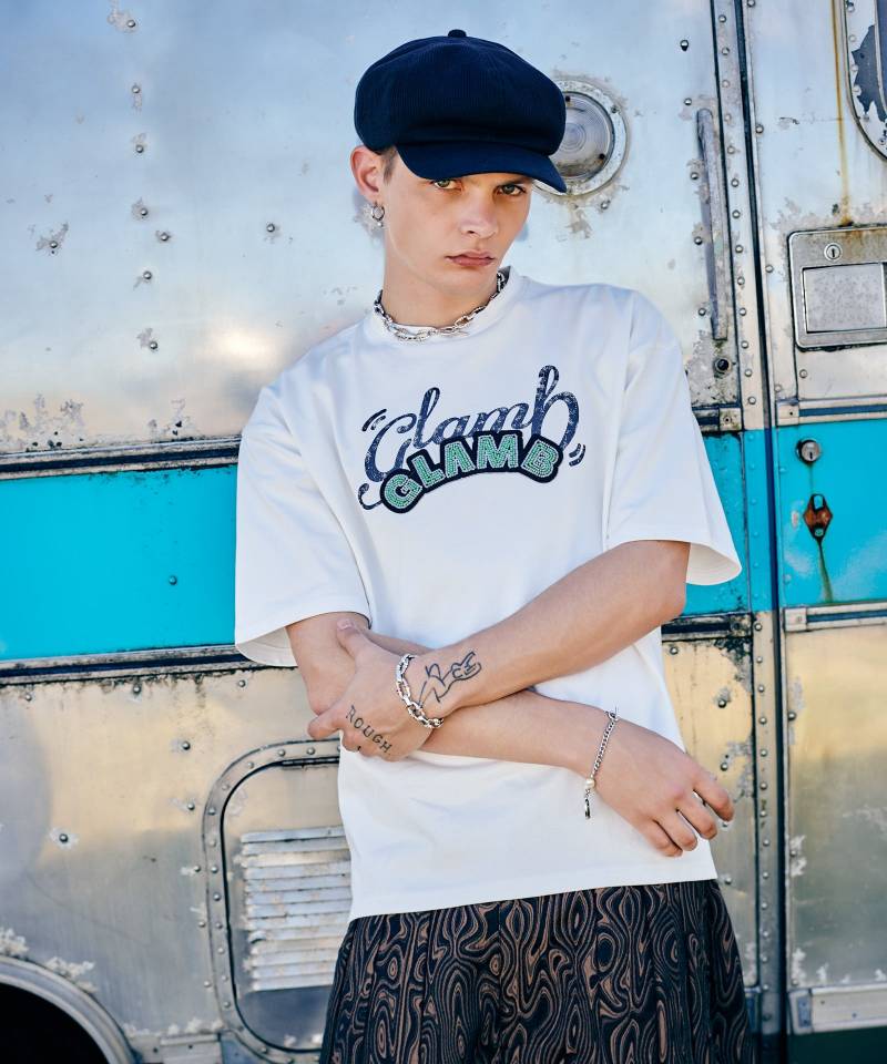 【予約商品】glamb(グラム) Glitter Logo T-Shirt / グリッターロゴTシャツ - White