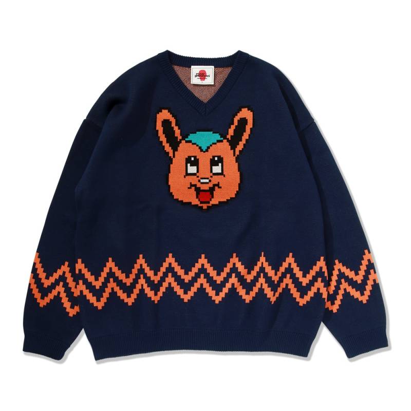 【予約商品】PUNK DRUNKERS (パンク・ドランカーズ) グレイトフルマッポVネックセーター - NAVY