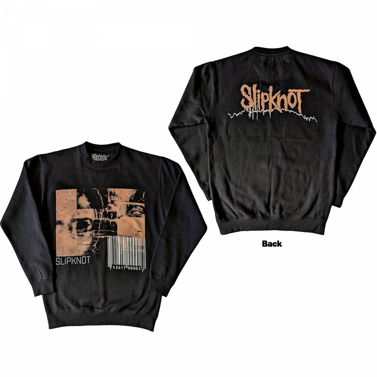 【予約商品】SLIPKNOT Unisex Sweatshirt: The End, So Far Faces & Barcode (Black) (Back Print) - BLACK