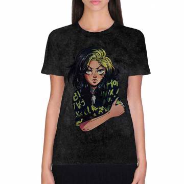 【予約商品】BILLIE EILISH バンドTシャツ ユニセックス: Anime Billie (Wash Collection) - BLACK