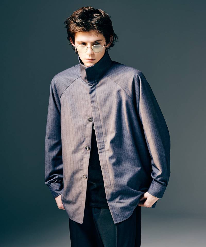 【予約商品】glamb(グラム)Suit Fabric High Neck Shirt / スーツファブリックハイネックシャツ - Gray