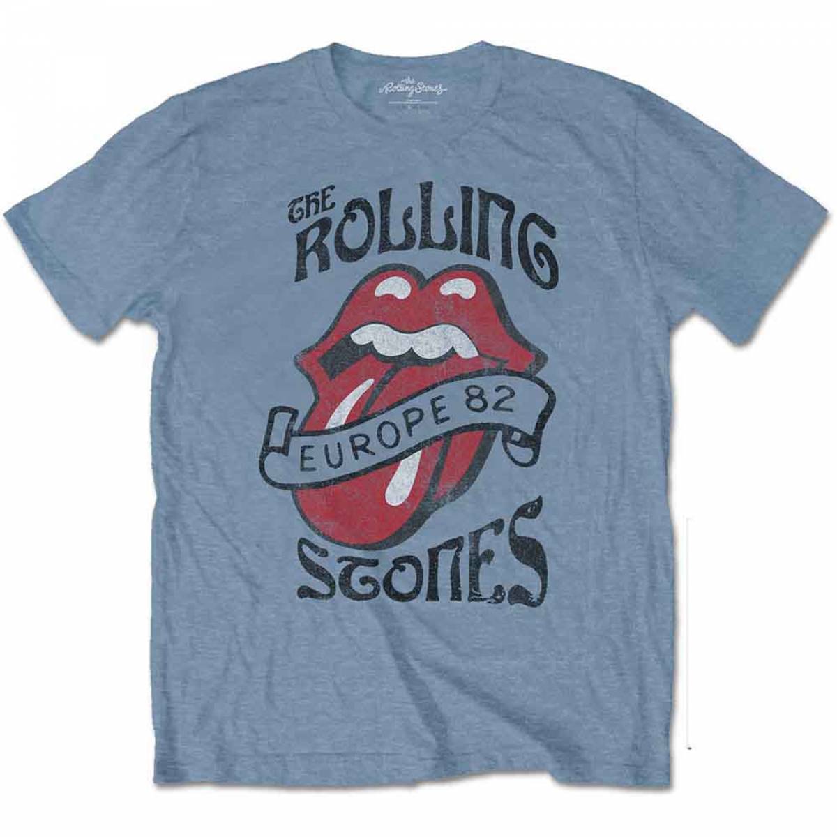 【予約商品】THE ROLLING STONES バンドTシャツ ユニセックス: Europe '82 Tour (Stone Blue) - STONE BLUE