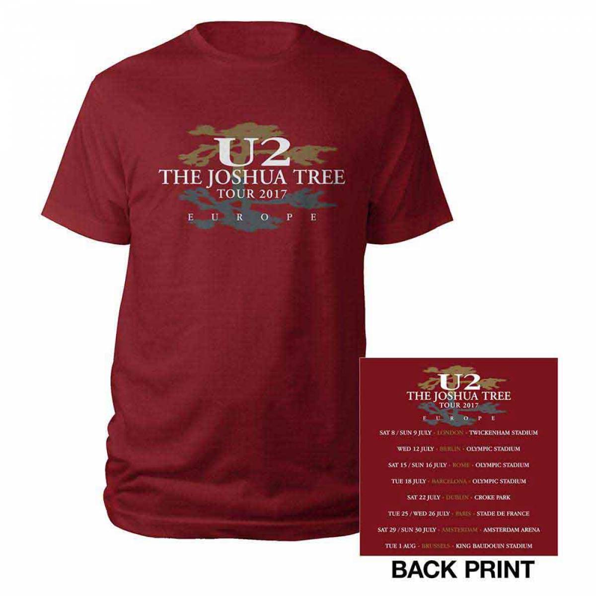 【予約商品】U2 バンドTシャツ ユニセックス: Joshua Tree 2017 (Red) (Back Print & Ex-Tour) - RED
