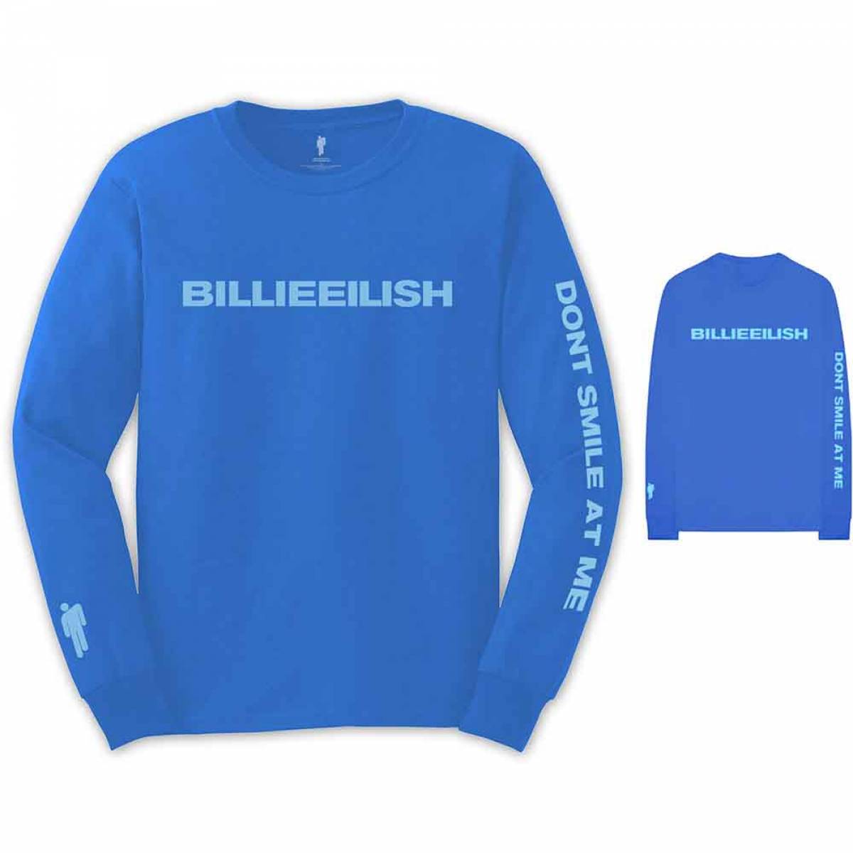 【予約商品】BILLIE EILISH Unisex Long Sleeve バンドTシャツ: Smile (Back & Sleeve Print) - MID BLUE