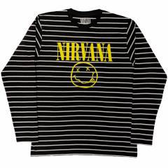 【予約商品】NIRVANA Unisex Sweatshirt: Yellow Happy Face Striped (Black & White)