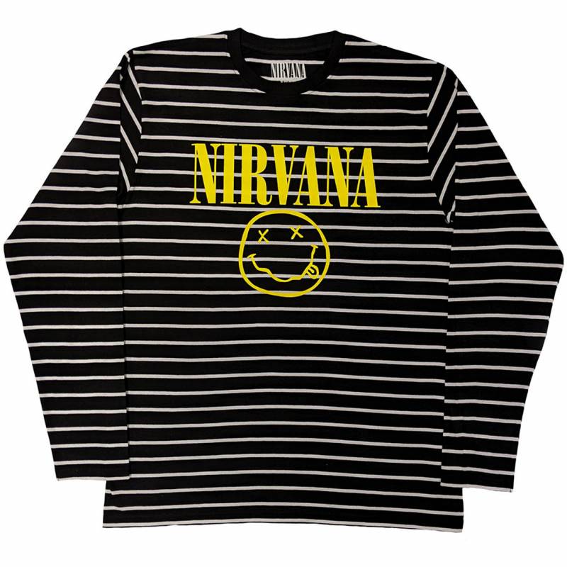 【予約商品】NIRVANA Unisex Sweatshirt: Yellow Happy Face Striped (Black & White)