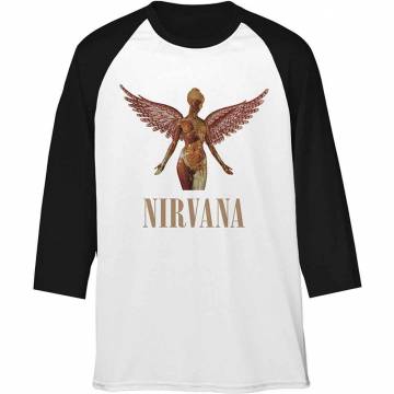 【予約商品】NIRVANA Unisex Raglan バンドTシャツ: Triangle in Utero (Black & White) - BLACK & WHITE