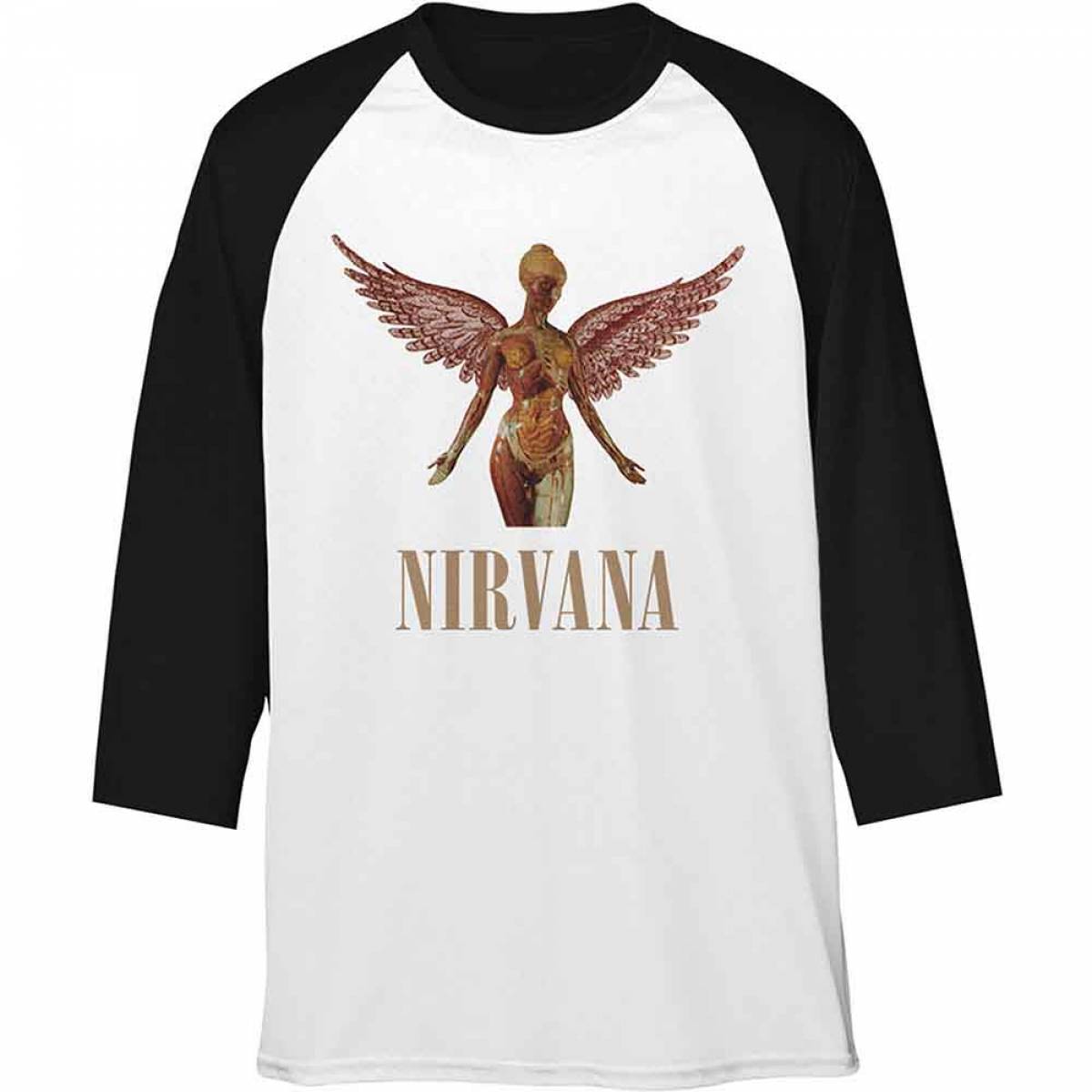 【予約商品】NIRVANA Unisex Raglan バンドTシャツ: Triangle in Utero (Black & White) - BLACK & WHITE