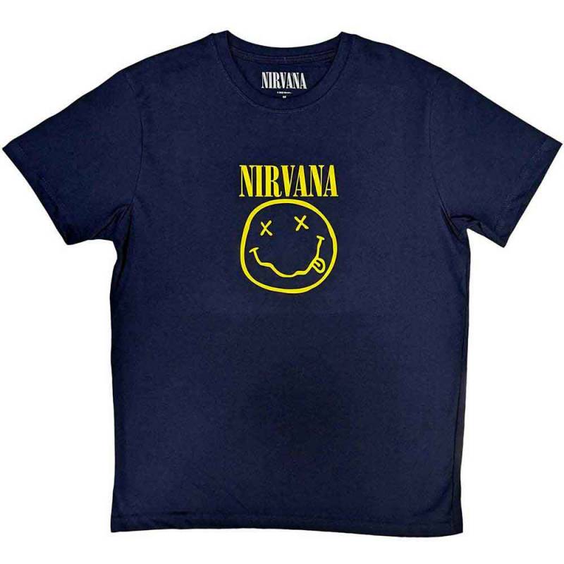 【予約商品】NIRVANA バンドTシャツ ユニセックス: Yellow Happy Face (Navy Blue)