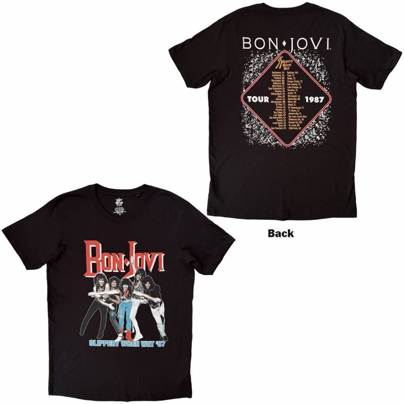 【予約商品】BON JOVI バンドTシャツ ユニセックス: Slippery When Wet '87 (Black) (Back Print)
