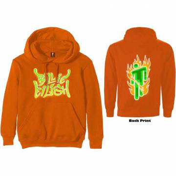 【予約商品】BILLIE EILISH Unisex Pullover Hoodie: Airbrush Flames Blohsh (Orange) (Back Print) - ORANGE