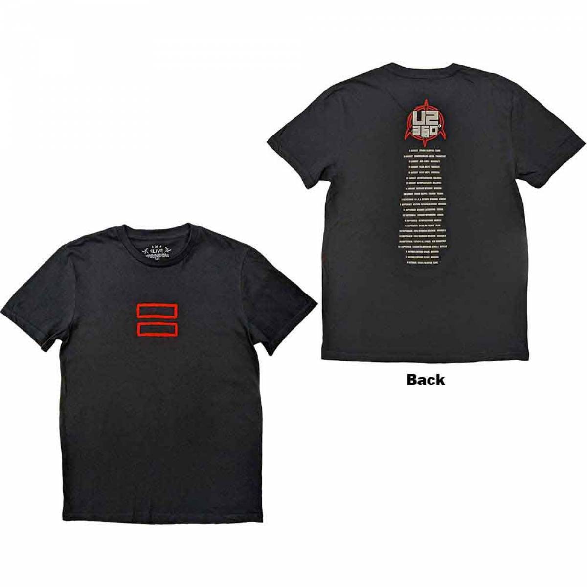【予約商品】U2 バンドTシャツ ユニセックス: 360 Degree Tour 2010 Equals (Black) (Back Print & Ex-Tour) (Medium) - BLACK