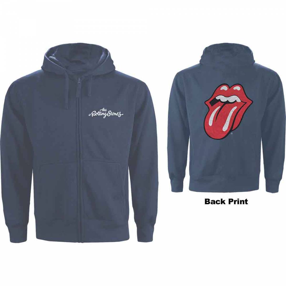 【予約商品】THE ROLLING STONES Unisex Zipped Hoodie: Classic Tongue (Petrol Blue) (Back Print) - PETROL BLUE