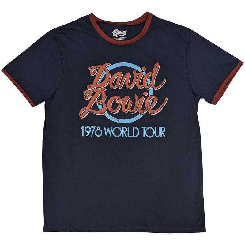 【予約商品】DAVID BOWIE Unisex Ringer バンドTシャツ: 1978 World Tour (Navy Blue)