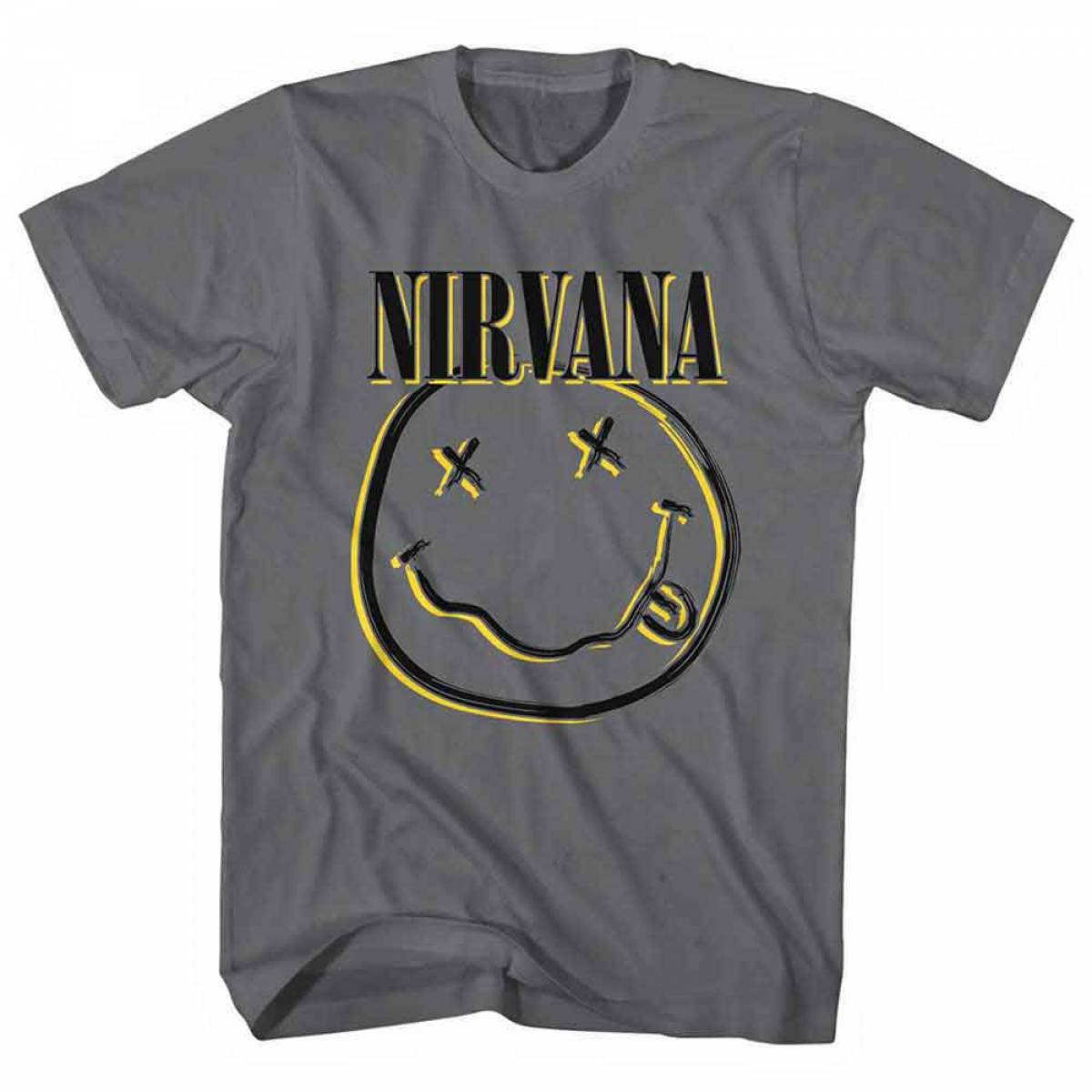【予約商品】NIRVANA バンドTシャツ ユニセックス: Inverse Happy Face (Charcoal Grey) - CHARCOAL GREY