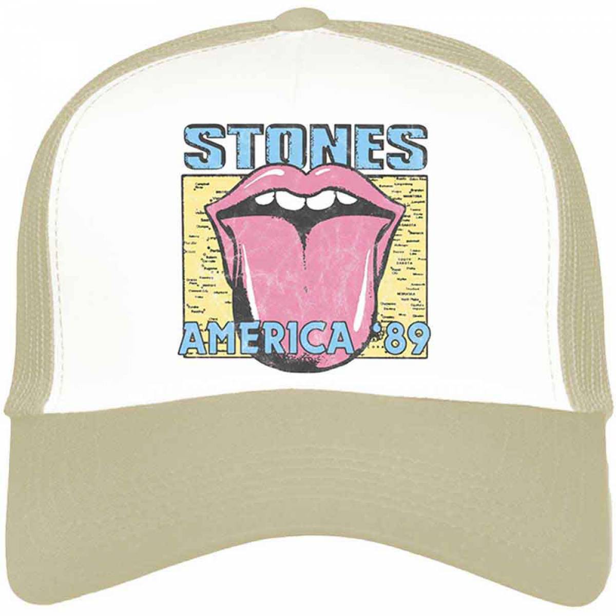 【予約商品】THE ROLLING STONES Unisex Mesh Back Cap: America '89 Tour Map (Sand & White) - SAND & WHITE