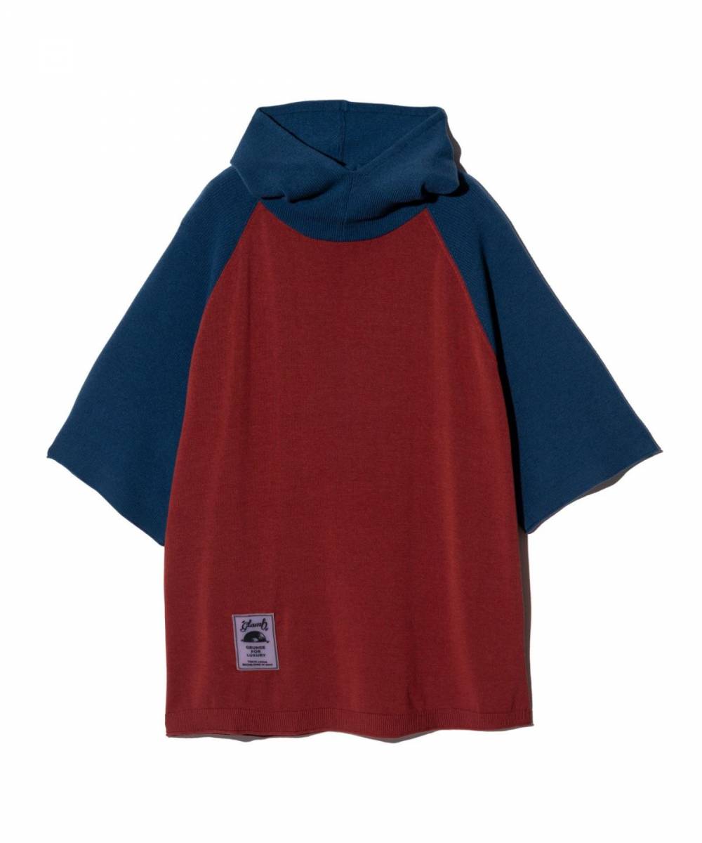 【予約商品】glamb(グラム)GB0125/KNT11 : Half Sleeves Knit Hoodie / ハーフスリーブニットフーディ - Blue