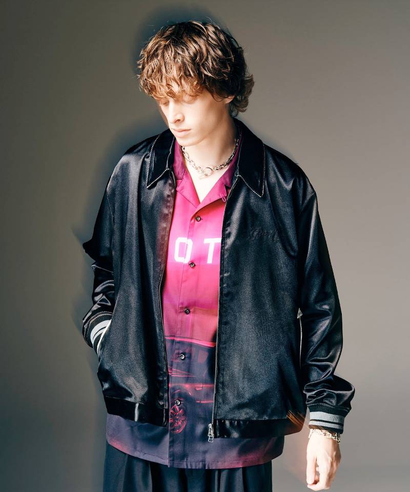 【予約商品】glamb(グラム) Short Satin Jacket / ショートサテンジャケット - Black