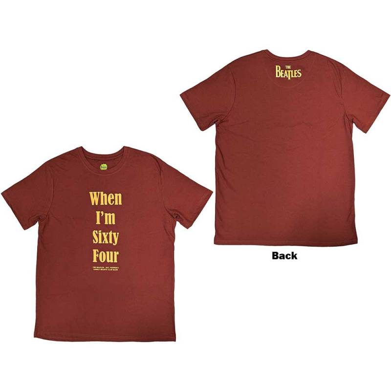【予約商品】THE BEATLES バンドTシャツ ユニセックス: When I'm Sixty Four (Red) (Back Print)