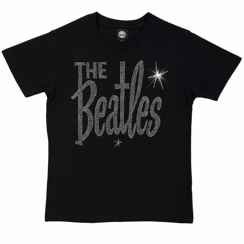 【予約商品】THE BEATLES バンドTシャツ ユニセックス: Retro Logo Crystals (Black) (Embellished)