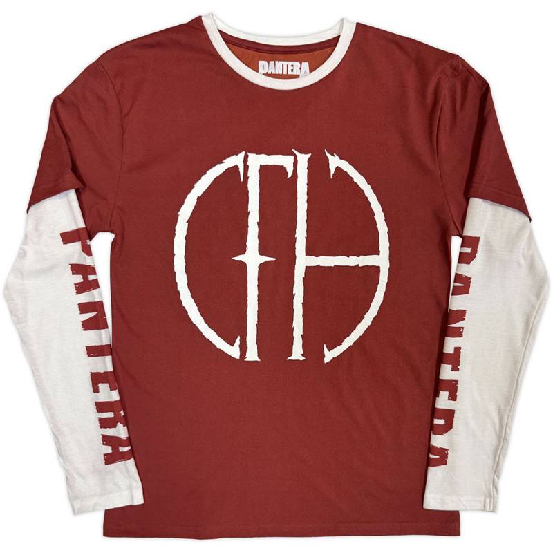 【予約商品】PANTERA Unisex 2 In 1 Layered Long Sleeve バンドTシャツ: Frayed Logo (Red & White) (Sleeve Print)