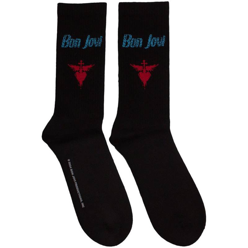 【予約商品】BON JOVI Unisex Terry Socks: Dagger Heart Blue Logo (UK Size 7 - 11)