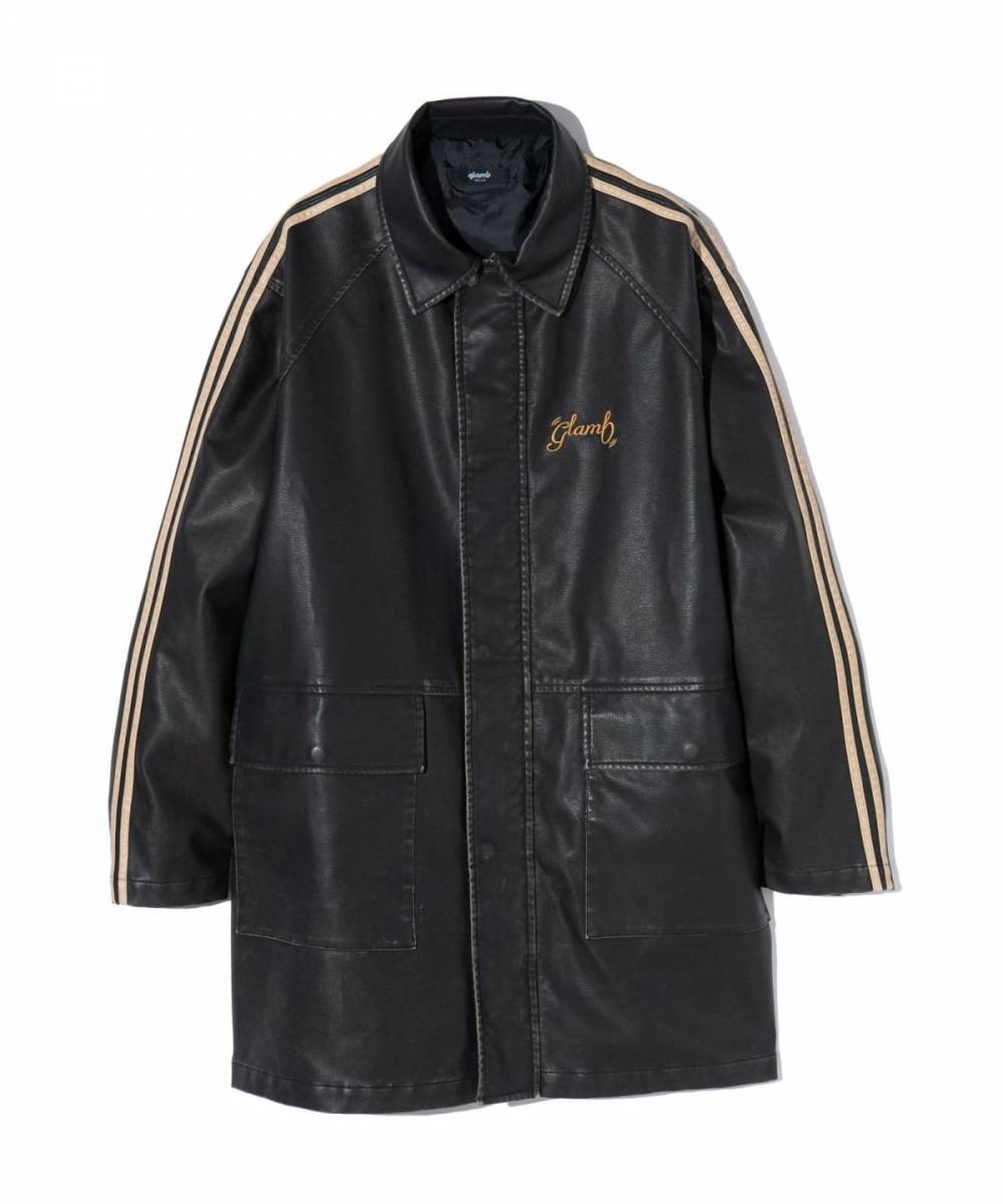 【予約商品】glamb(グラム) GB0424/JKT06 : Synth Leather Line Coat / シンセレザーラインコート - Black