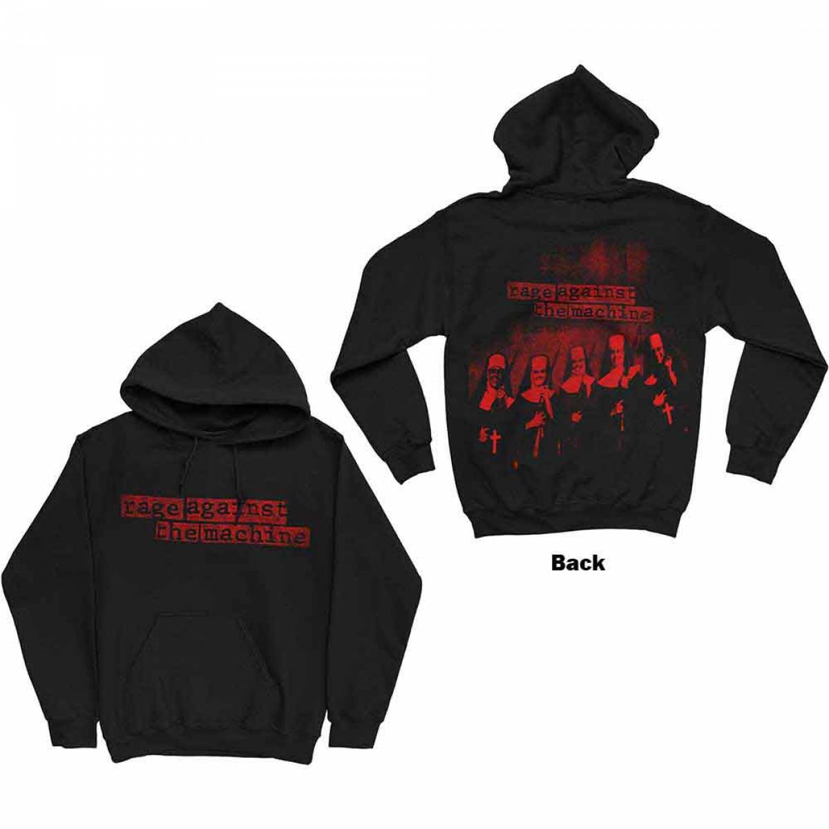 【予約商品】RAGE AGAINST THE MACHINE Unisex Pullover Hoodie: Nuns (Black) (Back Print) - BLACK