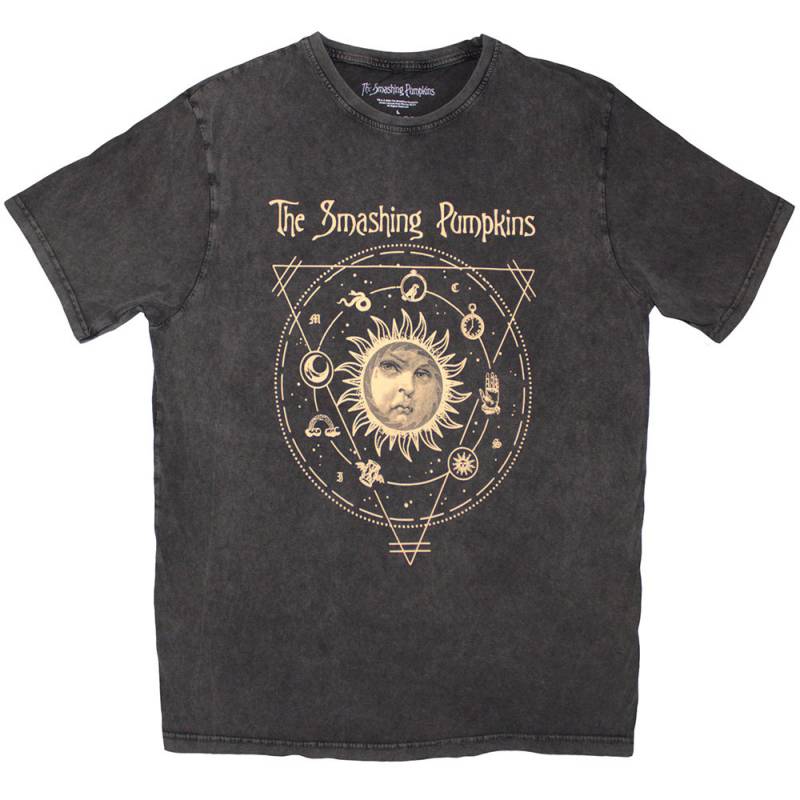 【予約商品】THE SMASHING PUMPKINS Unisex Stone Wash バンドTシャツ: Celestial Sun (Charcoal Grey) - CHARCOAL GREY