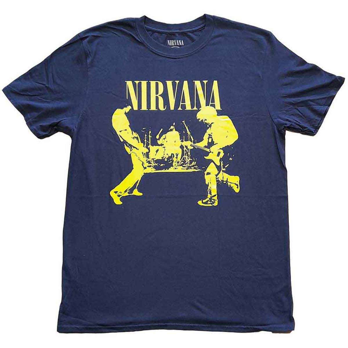 【予約商品】NIRVANA バンドTシャツ ユニセックス: Stage (Navy Blue) - NAVY BLUE