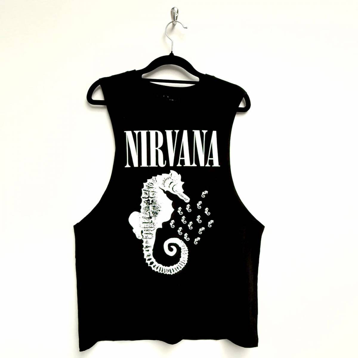 【予約商品】NIRVANA Unisex Vest バンドTシャツ: Seahorse & Logo Mono (Black) - BLACK