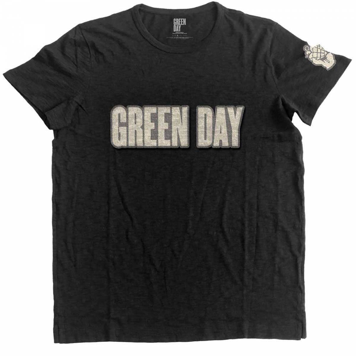 【予約商品】GREEN DAY バンドTシャツ ユニセックス: Logo & Grenade (Applique) - BLACK