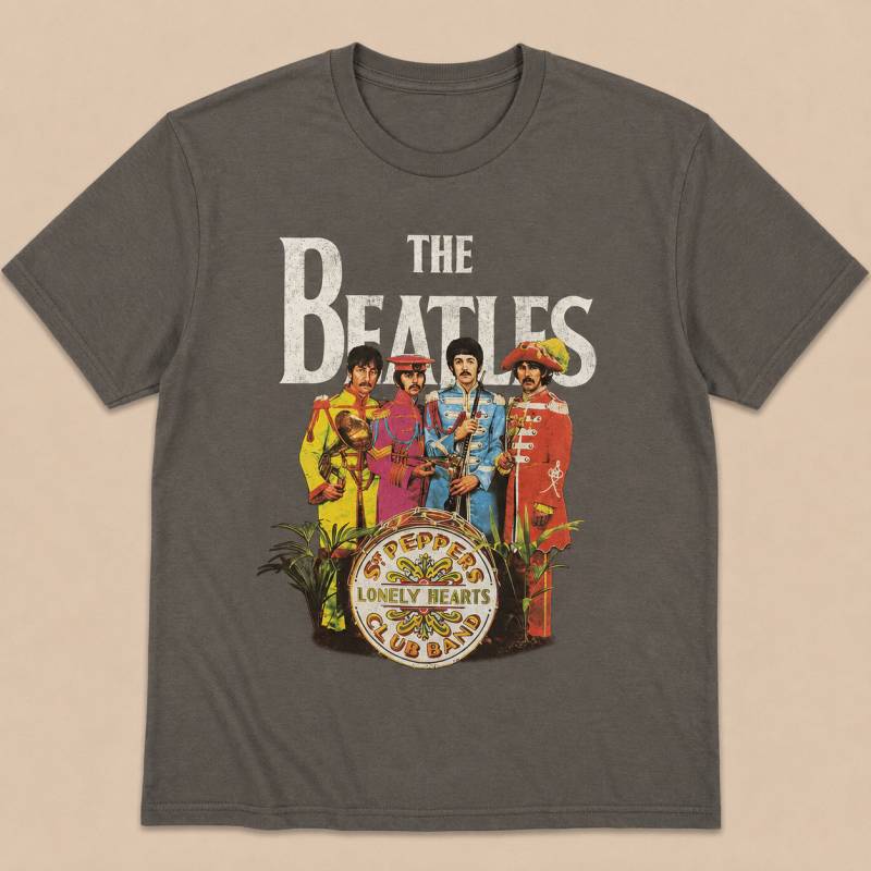 【予約商品】THE BEATLES バンドTシャツ ユニセックス: Sgt Pepper & Drum (Charcoal Grey)