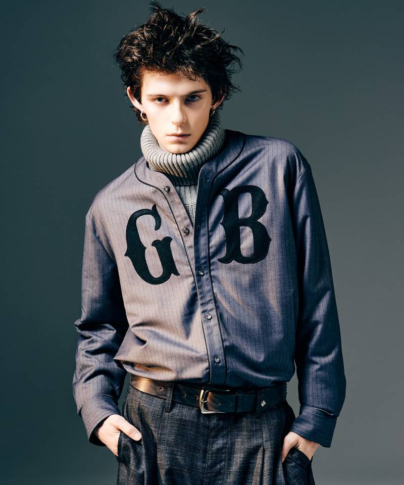 【予約商品】glamb(グラム)Stripe Baseball Shirt / ストライプベースボールシャツ - Gray