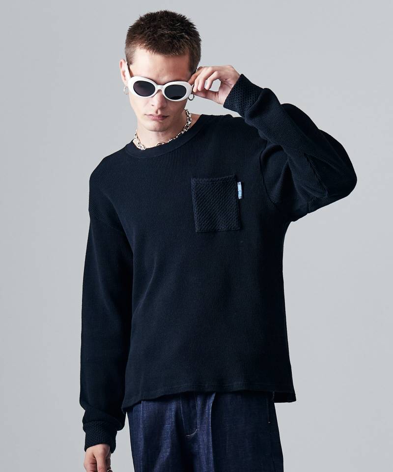 【予約商品】glamb(グラム)Blue Noise Thermal Cutsew / ブルーノイズサーマルカットソー - Black