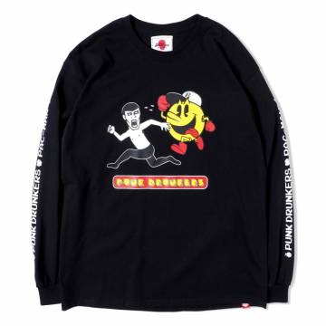 PUNK DRUNKERS [PDSxPAC-MAN]逃げロンTEE - BLACK