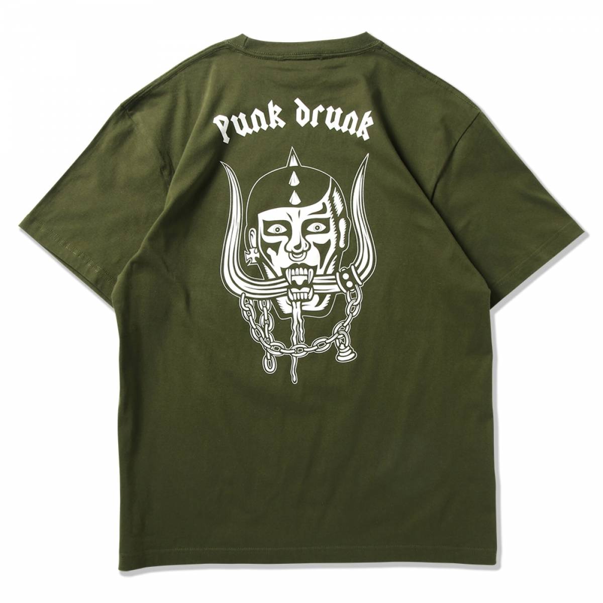 PUNK DRUNKERS (パンクドランカーズ)【予約・4月入荷】メタルロゴ刺繍TEE - KHAKI
