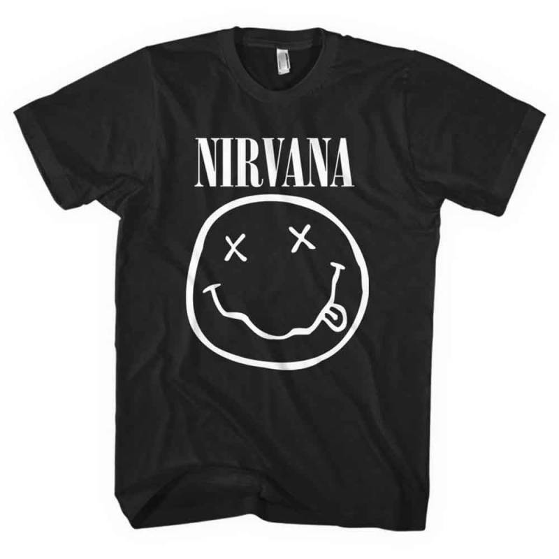 【予約商品】NIRVANA バンドTシャツ ユニセックス: White Happy Face (Black)