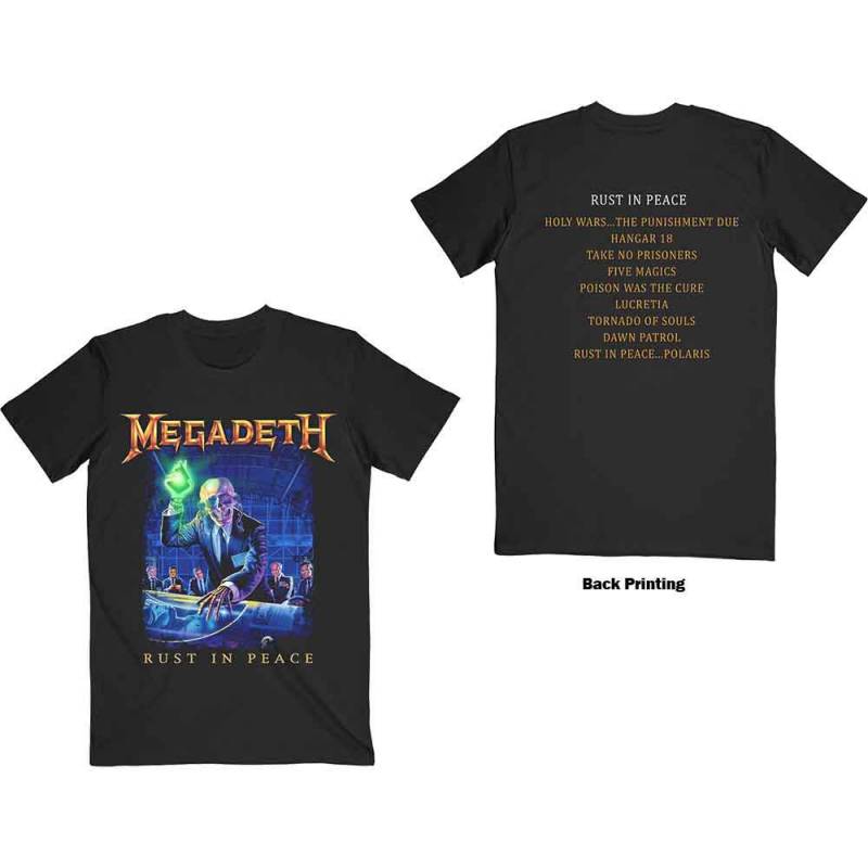 【予約商品】MEGADETH バンドTシャツ ユニセックス: Rust In Peace Track list (Black) (Back Print)