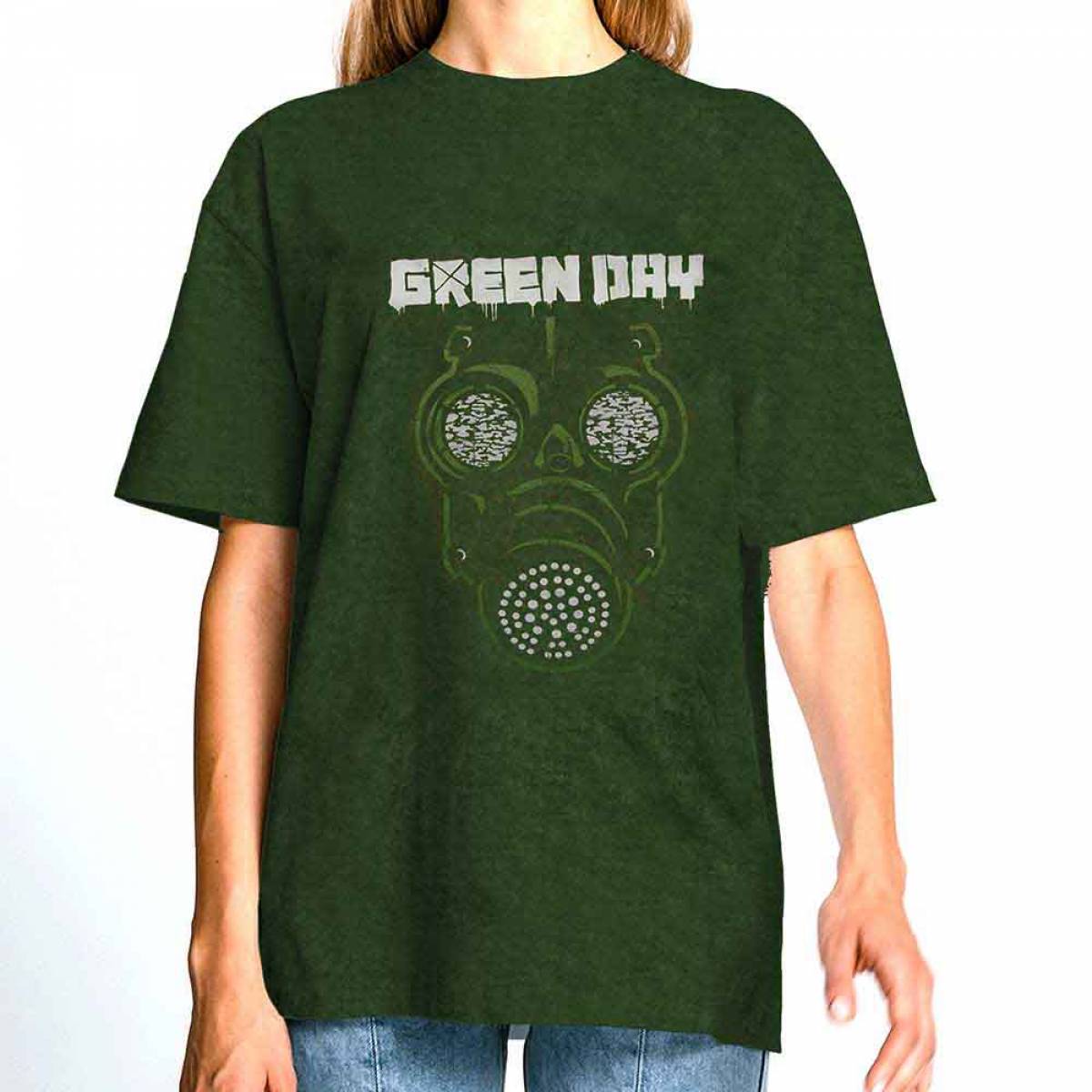 【予約商品】GREEN DAY バンドTシャツ ユニセックス: Gas Mask (Wash Collection) - KHAKI GREEN