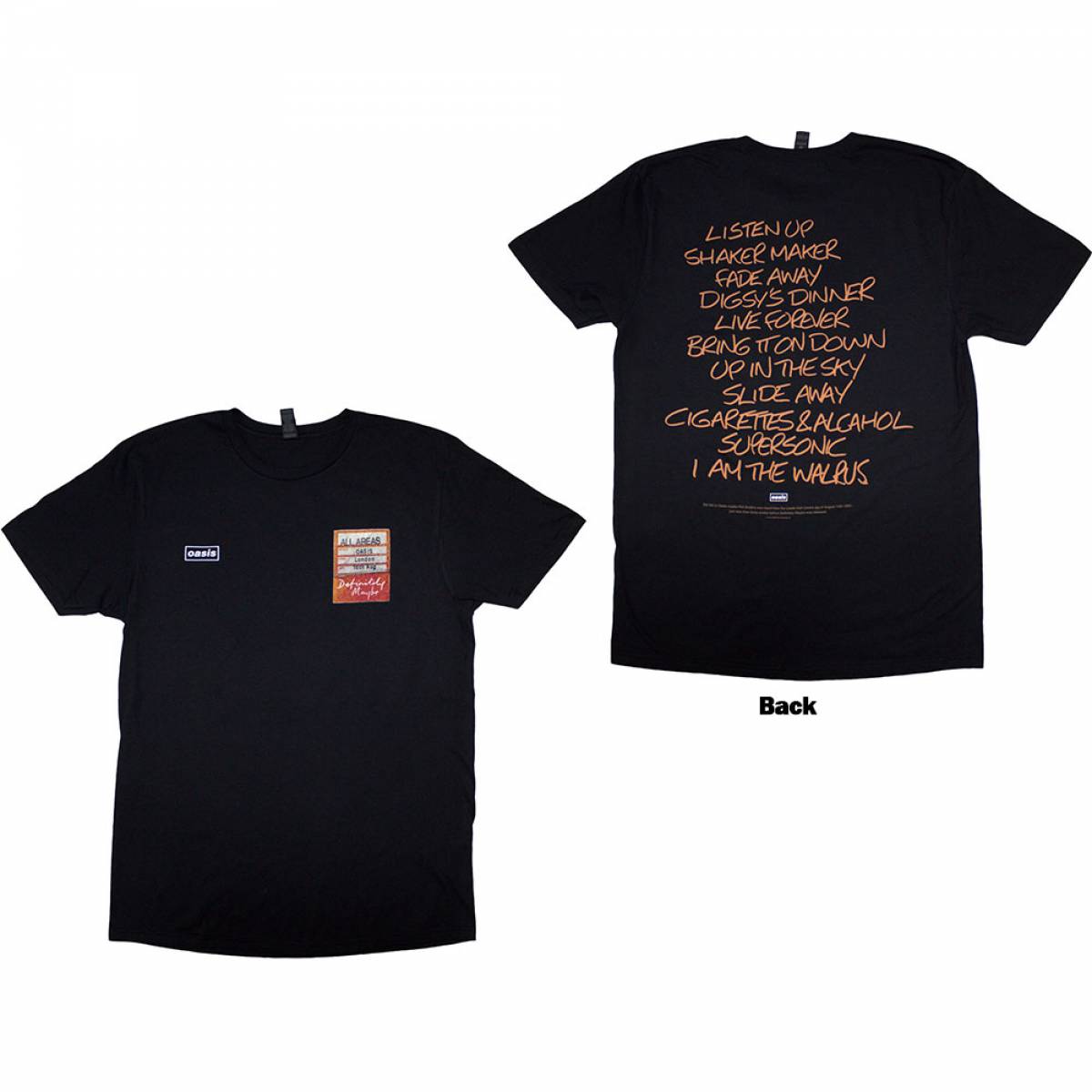 【予約商品】OASIS バンドTシャツ ユニセックス: Definitely Maybe AAA Setlist (Black) (Back Print) - BLACK