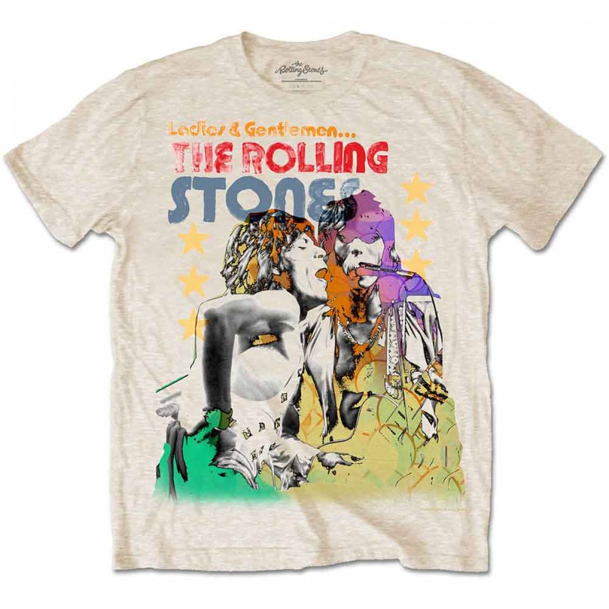 【予約商品】THE ROLLING STONES バンドTシャツ ユニセックス: Mick & Keith Watercolour Stars - SAND